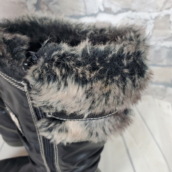 s.Oliver  Winter Tall Leather Boots Lined Faux Fur Black Size 38 - Picture 10 of 16